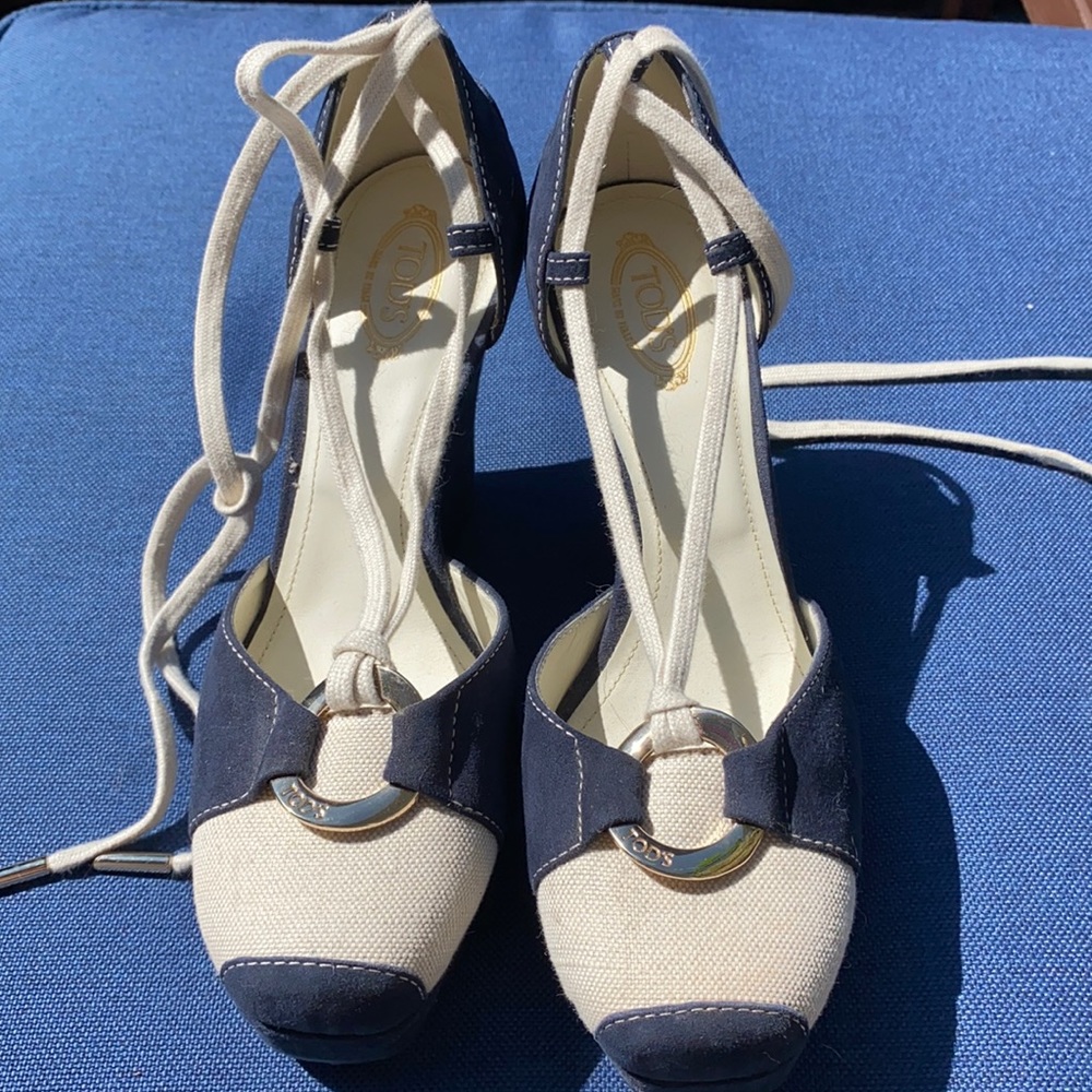 Tod’s ankle tie suede wedges